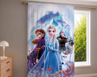 Frozen Sisters Curtains, Ice Princess Window Drapes, Winter Fairy Tale Decor, Magical Girls Bedroom Panels, Kids Room