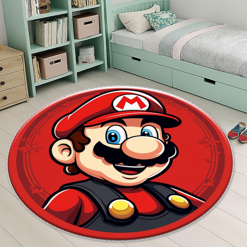 Mustache Rug Retro Game Rug, Round Rug, Video Game Rug, Colorful Rug, Child Rug ...