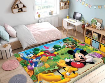 Mickey Mouse Rug, Disney Character Carpet, Kids Room, Washable Non-Slip Play Mat , Minnie Donald Duck, Goofy Nursery Gift for Toddlers