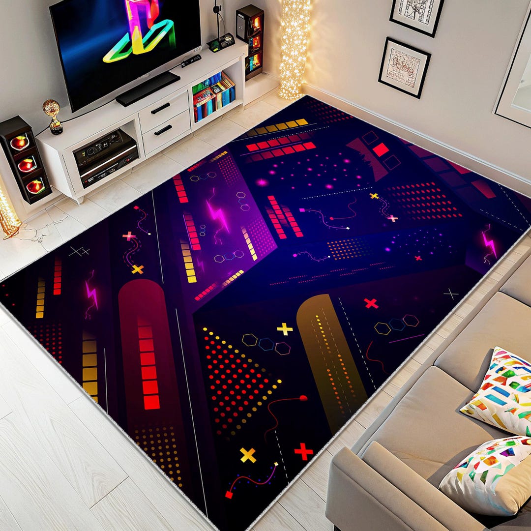 Retro Arcade Gamer Rug: Colorful Geometric E-sport Area Rug - Etsy