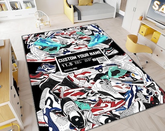 Sneakers Shoes Rug, Custom Rug, Personalized Rug, Street Cool Rug, Sneakers Decor Rug, Sneaker Art, Fashion Street Rug, Area Rug, Shoes Room