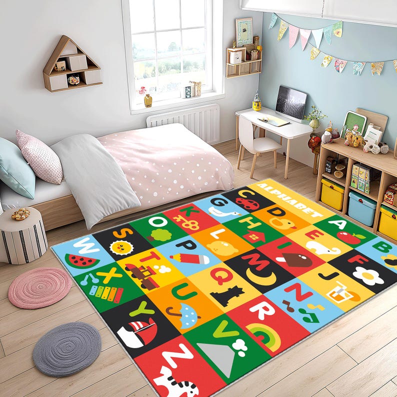 Alphabet Kids Rug, Letters Alphabet Rug Playroom, Nursery Decor, Cute ...