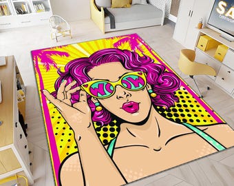 Popart Rug, Woman Rug, Street Art Rug, Garffity Rug, Pearl Earring Girl, Area Rug,Living Room Rug,Modern Rug,Personalized Rug,Popular Rug