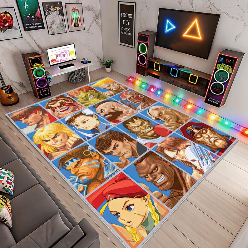 90s Arcade Rug, Street Fighter, Retro Game Rug, Game Room Rug, Video ...