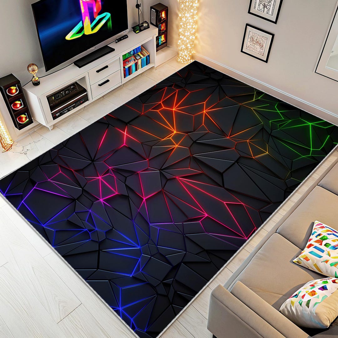 Gamer Rug Pattern Neon Geometric Gamer Rug: Colorful E-sport Hexagonal Pattern - Etsy