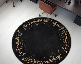 LOTR Rug, The Rings Round Rug, Fantastic Rug, Black Rug, Popular Rug, Office Rug, Movie Decor, Living Room, Minimalist Rug, Gifts For Him