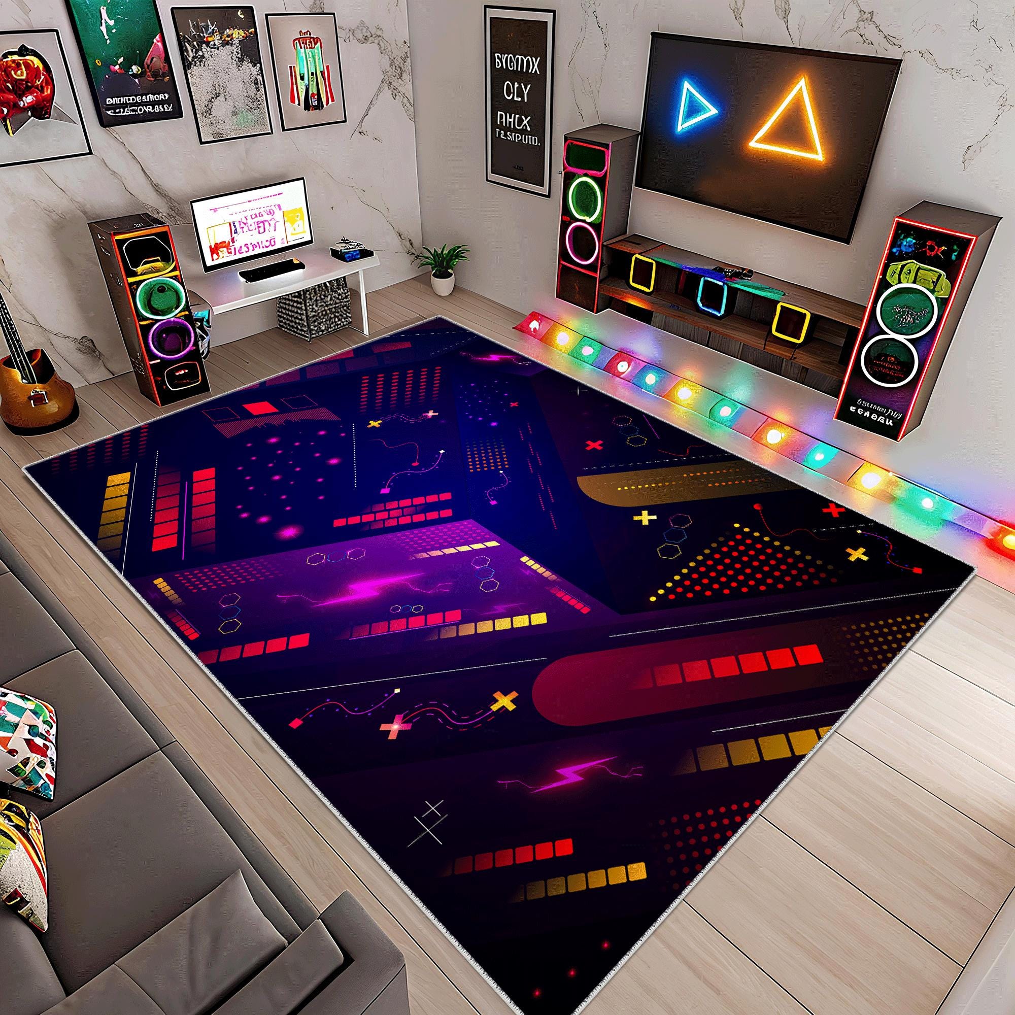 Retro Arcade Gamer Rug: Colorful Geometric E-sport Area Rug - Etsy