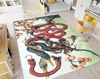 Snake Pattern Rug, Snake Rugs, Green Rugs, Animal Rug,Entry Rug, Thin Rug, Reptile Animal Rug, Rug, Pet Friendly Rug, Decor Rug