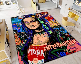 Popart Rug, Street Art Rug, Garffity Rug, Pearl Earring Girl, Area Rug,Living Room Rug,Modern Rug,Personalized Rug,Popular Rug, Colorful Rug