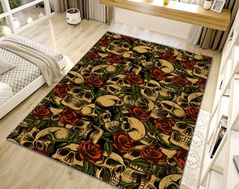 Skull Rug, Rose Rug, Colorful Rug, Gothic Rug, Unique Rug, Cool Rug, Floral Rug, Custom Rug, Area Rug, Runner Rug, Rugs for Living Room