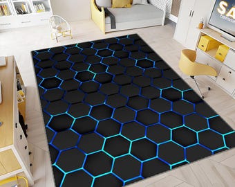 Gaming Rug, Gamer Rug, Game Rug, Geometric Rug, Colorful Rug, Play Room Rug, Custom Rug, Neon Look Rug, E-Sport Rug, Area Rug, Gaming Gifts
