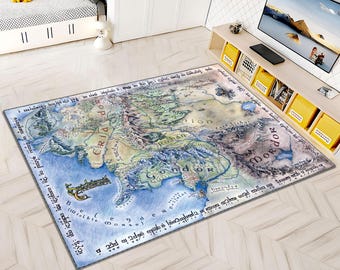 Middle Earth Map Rug, Lord of the Rings Carpet, Fantasy Map Area Rug, Tolkien Map Rug, Living Room Rug, Nerd Decor Gift