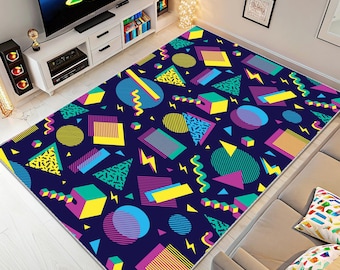 Retro Arcade Rug: Colorful Geometric Gamer Room Decor