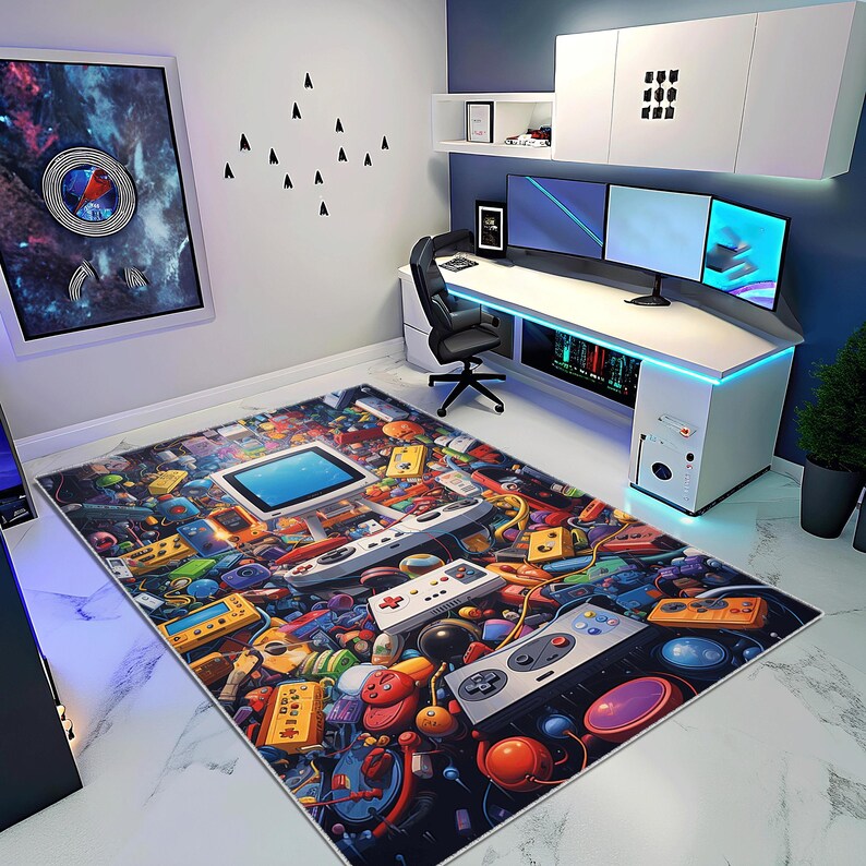 Retro Arcade Gamer Rug: Colorful Geometric E-sport Design - Etsy