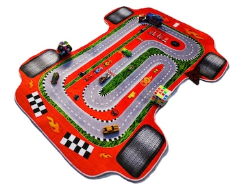 Race Car Rug, Road Carpet, Red F1 Car, Race Track Play Mat for Kids, Race Track Rug, Kids Room Rug, Nursery Rug, Gift For Kids, Non-slip Rug