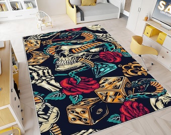 Skull Rug, Game card, Colorful Rug, Gothic Rug, Unique Rug,Cool Rug, Floral Rug, Custom Rug, Area Rug, Runner Rug, Rugs for Living Room