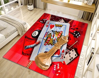 Playing Cards Rug, Vintage Poker, Area Rug, Game Room Carpet, Casino Style Rug, Unique Card Themed Home Accent, Man Cave Rug, Playing card