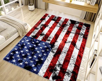 Alfombra con bandera de EE. UU., alfombra americana, moderna, para sala de estar, personalizada, antideslizante, para interior, regalo de inauguración.