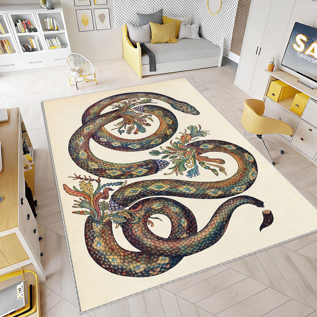 Whitesnake Rug Snake Pattern Rug, Snake Rugs, Green Rugs, Animal Rug,entry Rug, Thin ...