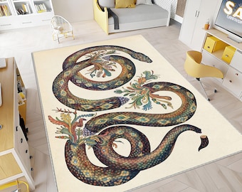 Snake Pattern Rug, Snake Rugs, Green Rugs, Animal Rug,Entry Rug, Thin Rug, Reptile Animal Rug, Rug, Pet Friendly Rug, Decor Rug