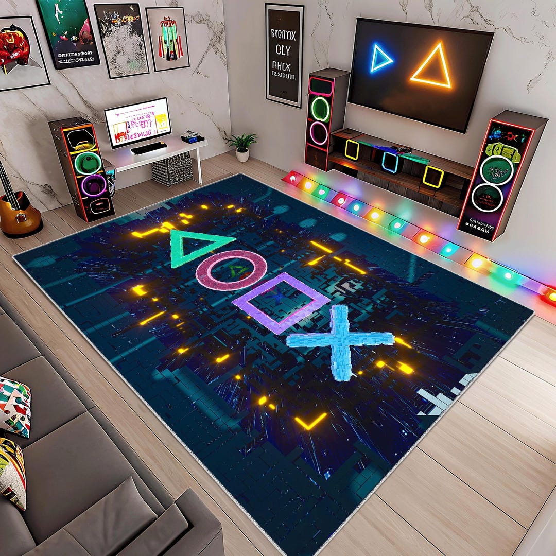 Retro Game Console Rug: Colorful Geometric E-sport Area Rug - Etsy