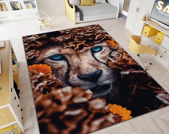 Tiger Pattern Rug, Flowers Rug, Colorful Rug, Animals Rug, Modern Rug, Aesthetic Rug, Home Decor, Area Rug, Rugs for Living Room, Gifts