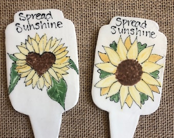 Plant Stake, Garden Marker, Positive Affirmation Ceramic Plant Stake, Spread Sunshine