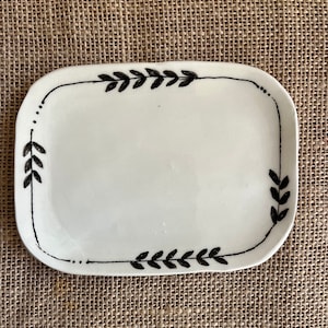Black and white ceramic dish, soap dish, butter dish, trinket dish