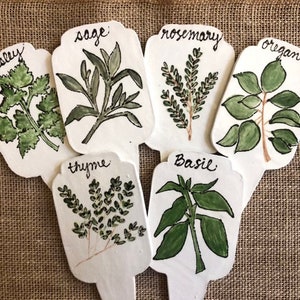 Set of 6 Herb Markers, Plant stakes, Ceramic Herb Markers, Plant markers image 2