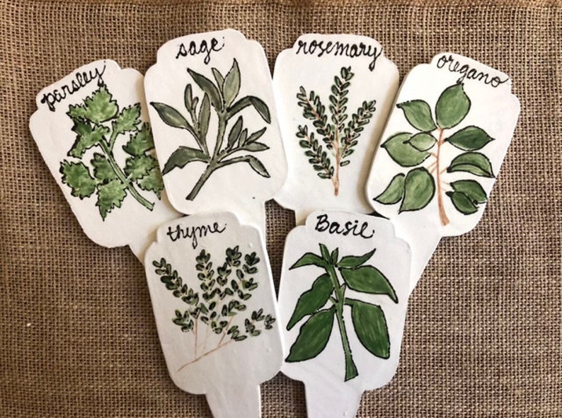 Set of 6 Herb Markers, Plant stakes, Ceramic Herb Markers, Plant markers image 2