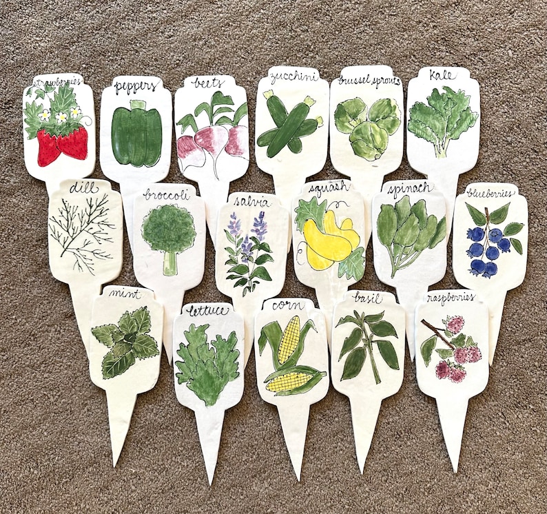 Set of 6 Herb Markers, Plant stakes, Ceramic Herb Markers, Plant markers image 5