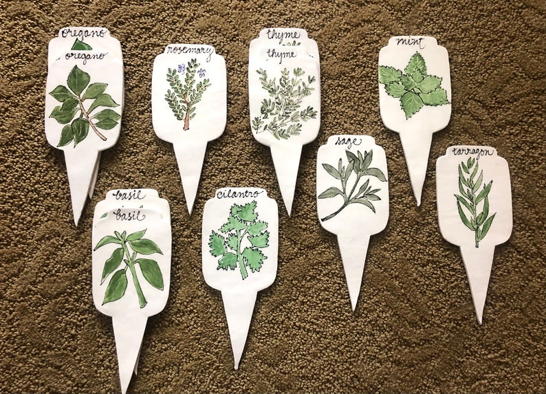 Set of 6 Herb Markers, Plant stakes, Ceramic Herb Markers, Plant markers image 4