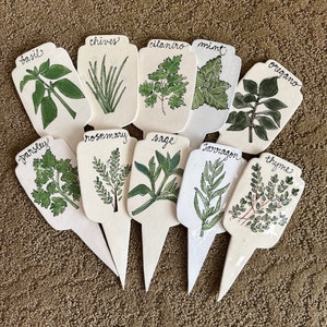 Set of 6 Herb Markers, Plant stakes, Ceramic Herb Markers, Plant markers image 1