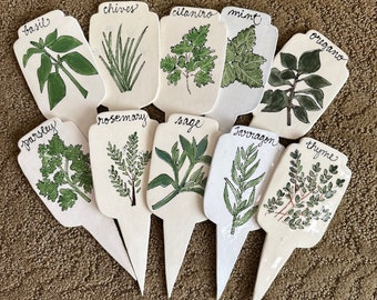 Set of 6 Herb Markers, Plant stakes, Ceramic Herb Markers, Plant markers