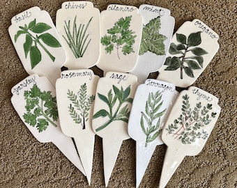 Set of 6 Herb Markers, Plant stakes, Ceramic Herb Markers, Plant markers