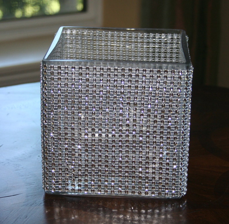 Pair of Rhinestone Blinged Glass Vasesquare bling vase Etsy