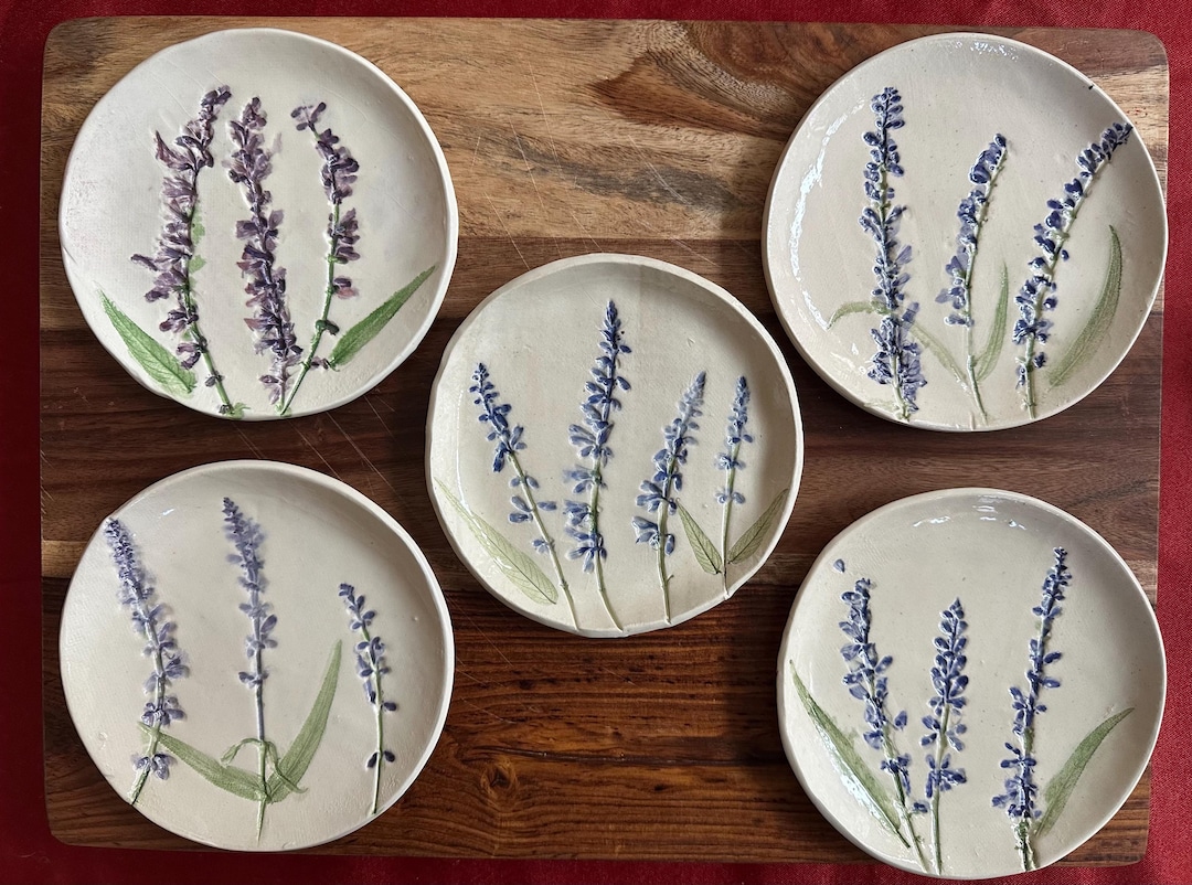 Handmade Botanical Print Ceramic Dish: Floral Trinket Plate - Etsy