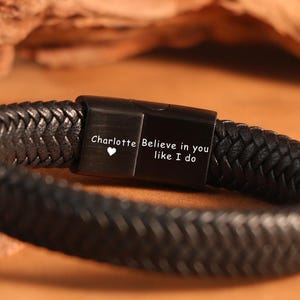 Personalized Mens Leather Bracelet, Boyfriend Leather Bracelet,Gift For Him Dad boyfriend,Custom Mens Jewelry For Husband,hidden message men