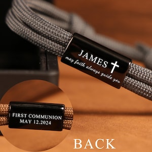 Confirmation gifts for boys, Gift for First Communion Personalized Engraved Bracelet Black,Religious jewelry,christian gifts for men