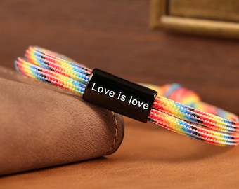 Personalisierte Regenbogen Armband,Gravur Liebe ist Liebe Armband,LGBT CSD Festival Schmuck,Freundschaftsarmband,Geschenk für ihn sie