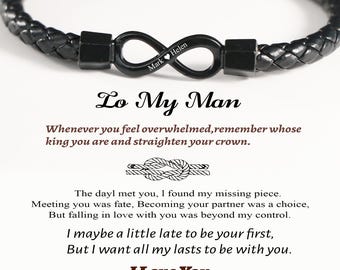 To My Man, gepersonaliseerde namen leren armband oneindig, leren armband aangepaste naam, jubileumcadeau voor hem, herencadeau, verjaardagscadeau