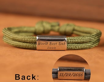 Gepersonaliseerde Geheime Boodschap Gegraveerde Armband, Zeiltouwarmband, Aangepaste Familiearmband, Verjaardagscadeau voor opa papa, Verborgen boodschap