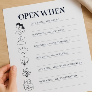 Open When Letter Prompt Pack | Military Deployment Gift | Emotional Printable for Long-Distance Couples PDF
