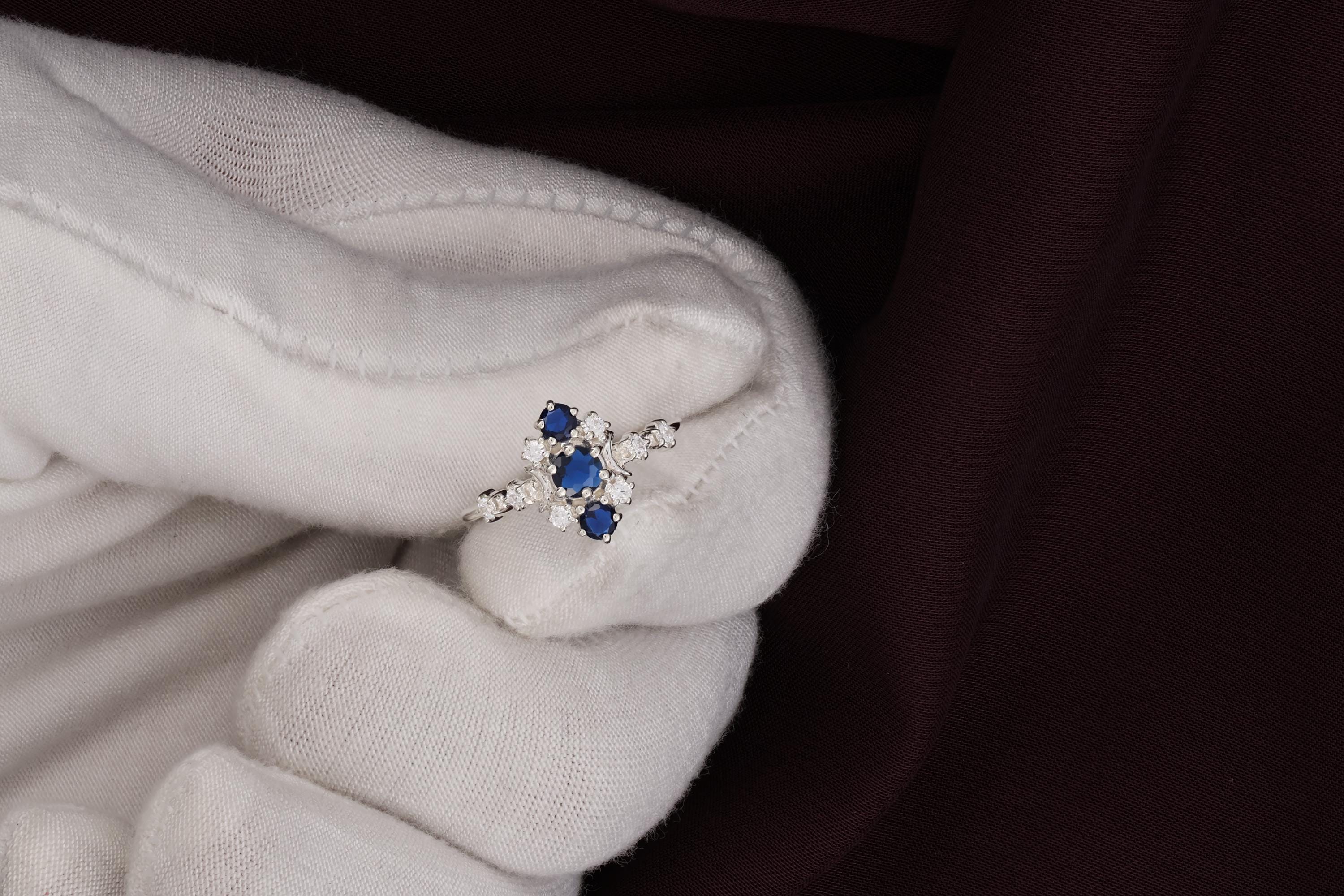 ブルージルコンリング：ハンドメイド925スターリングシルバー、酸化