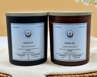 Hand-Poured Soy Candle: Black Ice Scent, Clean Burning