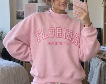 Personalized Gingham Applique Mock Neck Sweatshirt Set, Custom Embroidered Greek Letters, College Game Day Outfit, Back To School Apparel