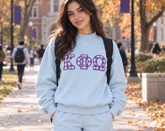 Personalized Gingham Applique Mock Neck Sweatshirt Set, Custom Embroidered Greek Letters, College Game Day Outfit, Back To School Apparel