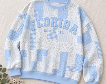 Personalized Gingham Applique Floral Fleece Mock Neck Sweatshirt Set, Custom Embroidered Text College Game Day Wear, Back To School Apparel