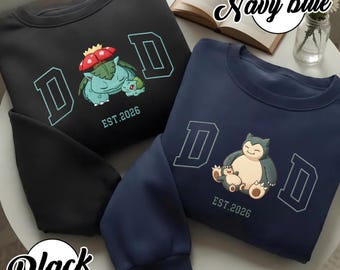 Bluza z haftowanym nadrukiem PokeDad z zamkiem błyskawicznym ćwierć, spersonalizowany sweter z postaciami z anime, prezent na Dzień Ojca inspirowany Pokemonami z imieniem dla dziecka