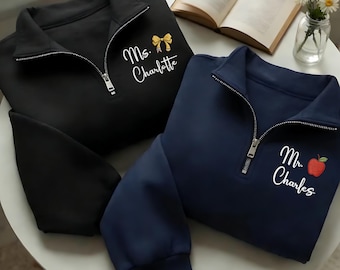 Bluza z haftowanym zamkiem błyskawicznym z ikoną i nazwą, spersonalizowana bluza z zamkiem błyskawicznym, przemyślany prezent dla nauczyciela, wygodna bluza z nadrukiem